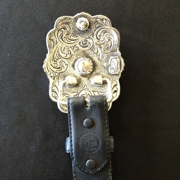 Silver Creek Black Leather Belt with Silver Buckle - Picture 6 of 12